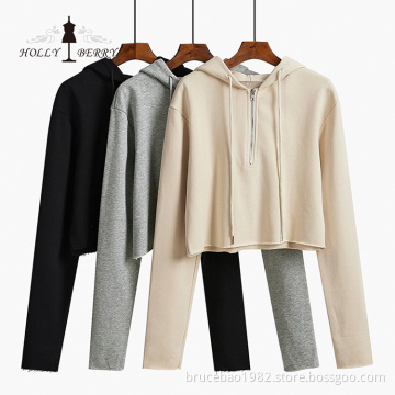 Fashion Oversized Plain Womens Short Sweatshirts Pullover Hoodies